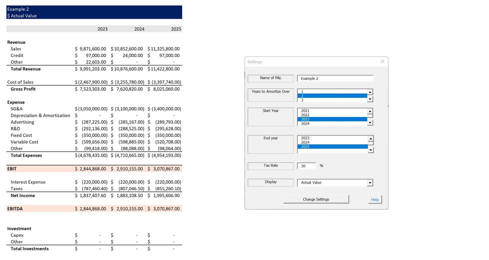 Automated P&L example two